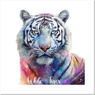 Among the Stars Colorful Cosmic White Tiger Posters and Art